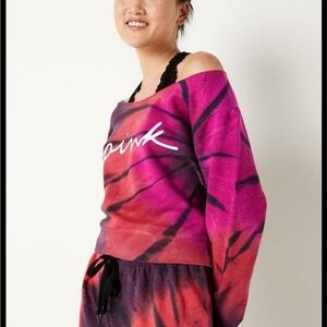 Victoria’s Secret Pink Everyday Lounge Crop Crew Sweater Supernova Tie Dye XXL